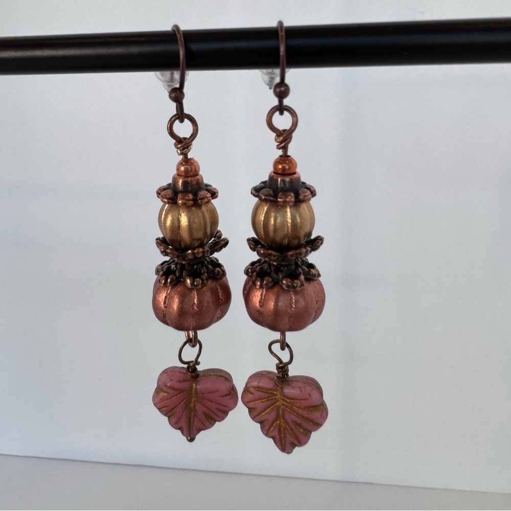Hand Crafted Spiced Pumpkin Dangle Earrings - Picture 7 of 11